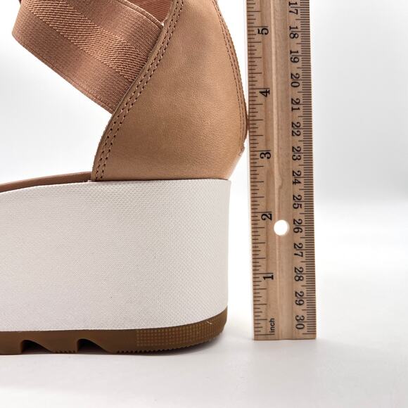 SOREL Cameron Flatform Sandals Womens 10 Tan White Platform Wide Strap Comfort - Picture 12 of 12